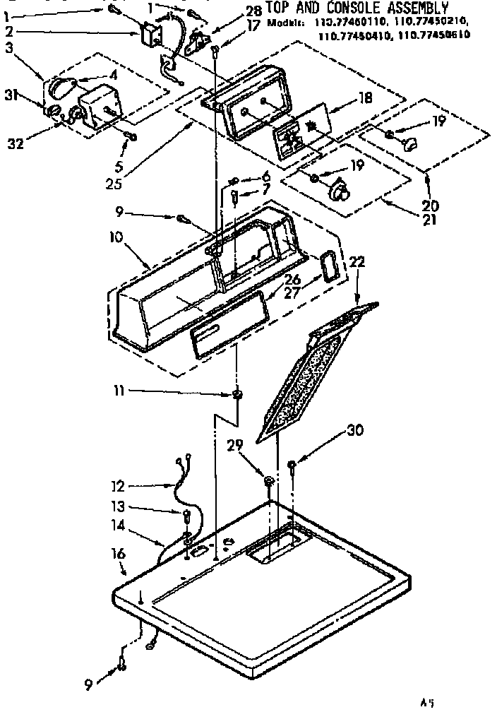 Sears 11077450410 top and console assembly diagram