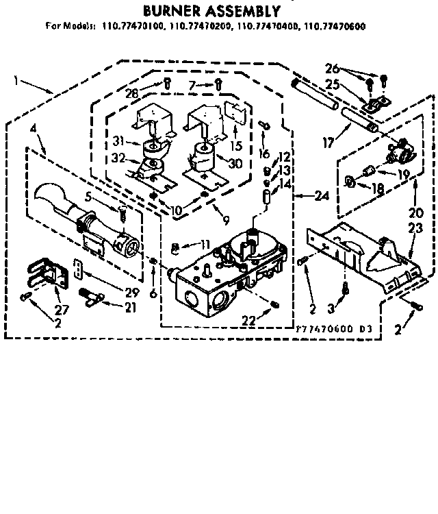 Sears 11077470400 burner assembly diagram