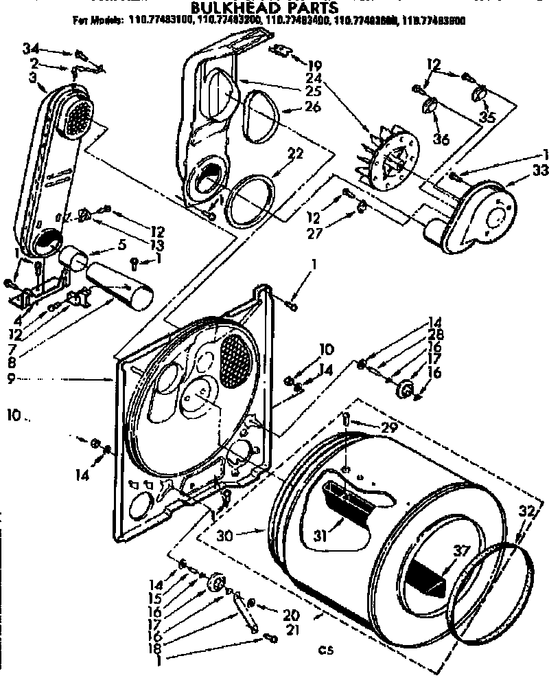 Sears 11077483200 bulkhead parts diagram