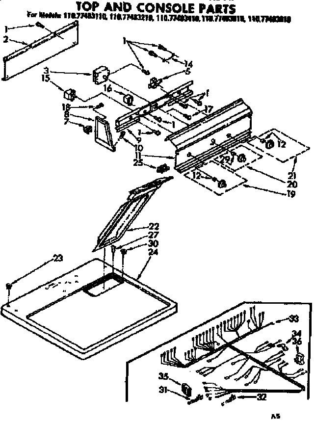 Sears 11077483810 top and console parts diagram