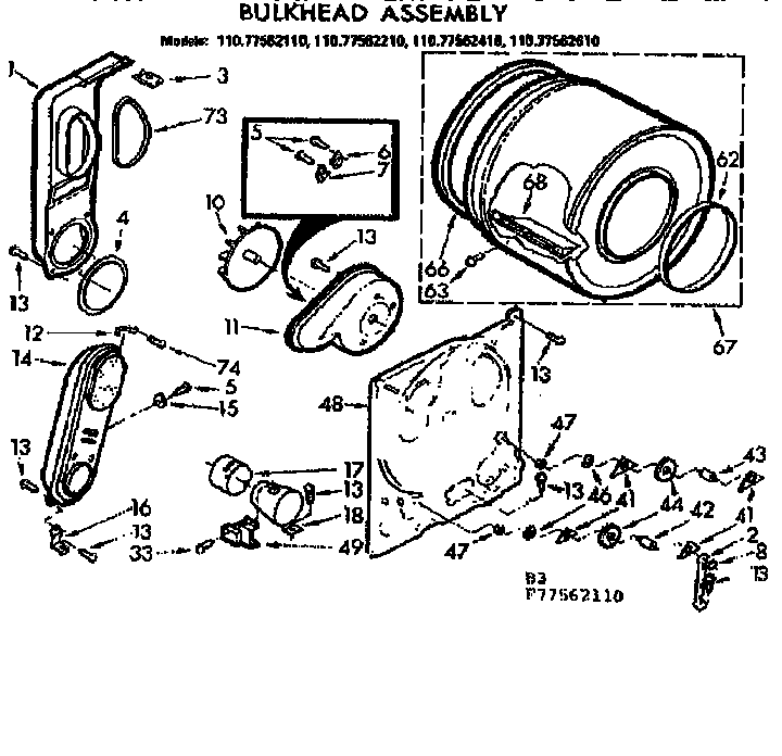 Sears 11077562110 bulkhead assembly diagram