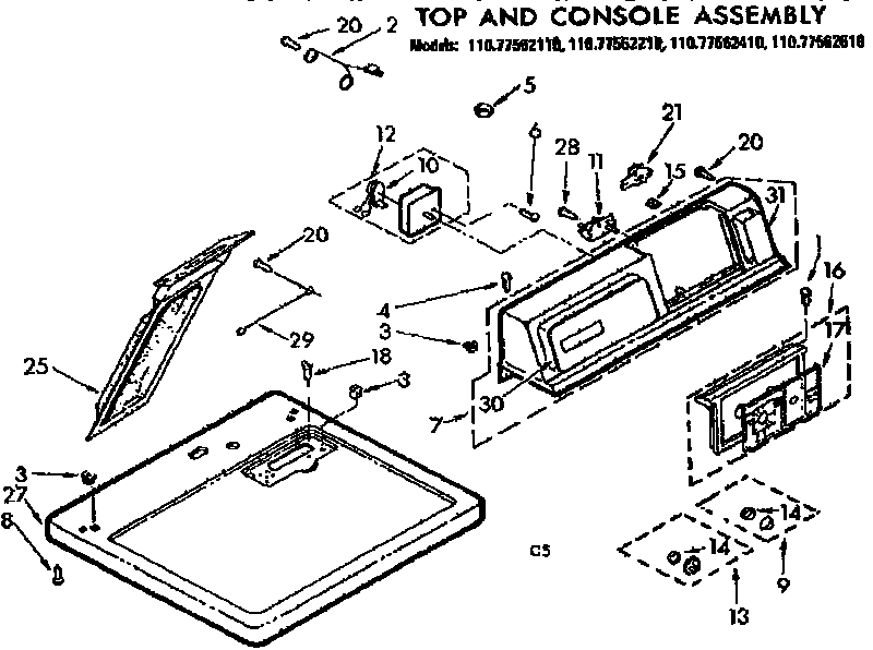 Sears 11077562110 top and console assembly diagram