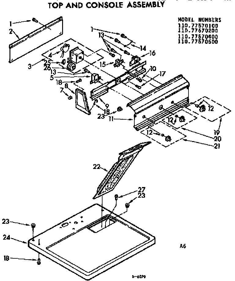 Sears 11077570200 top and console assembly diagram