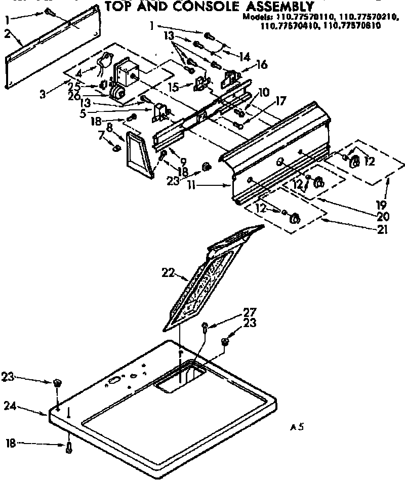 Sears 11077570210 top & console assm diagram