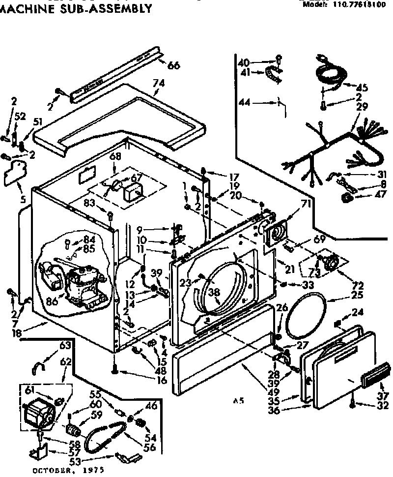 Sears 11077615100 machine sub-assembly diagram