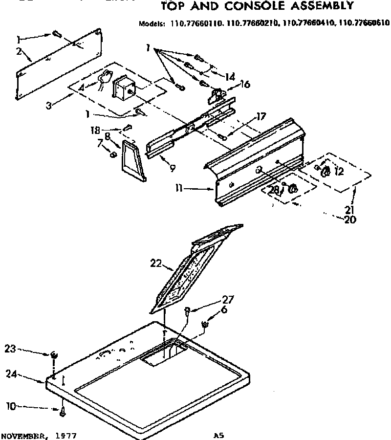 Sears 11077660110 top and console assembly diagram