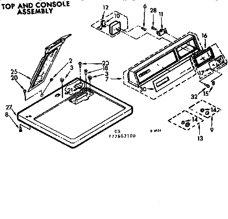 Sears 11077667100 top and console assembly diagram