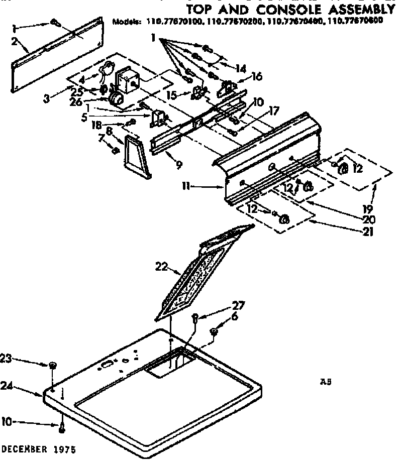 Kenmore 11077670100 top and console assembly diagram