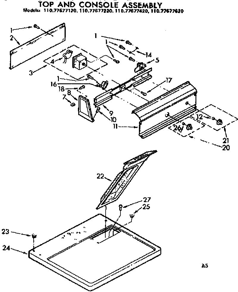 Sears 11077677620 top and console assembly diagram