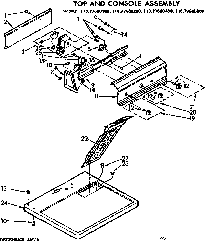 Sears 11077680600 top and console assembly diagram
