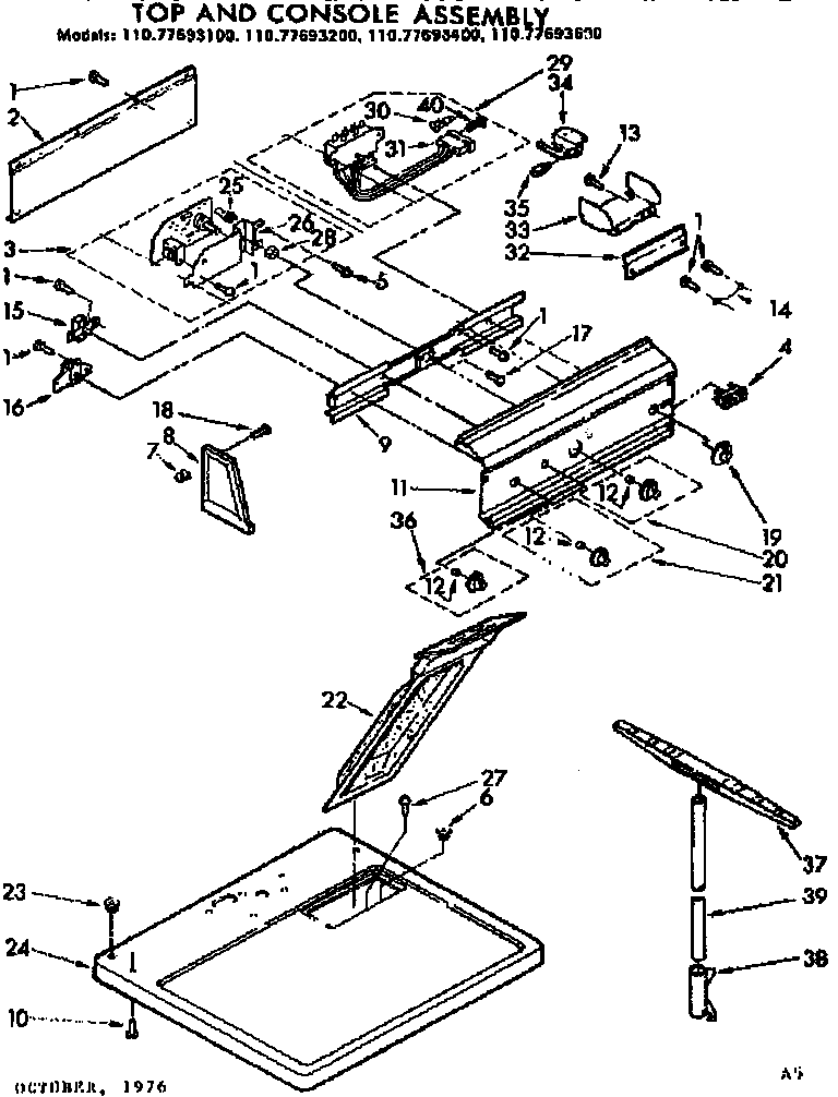 Sears 11077693400 top & console assembly diagram