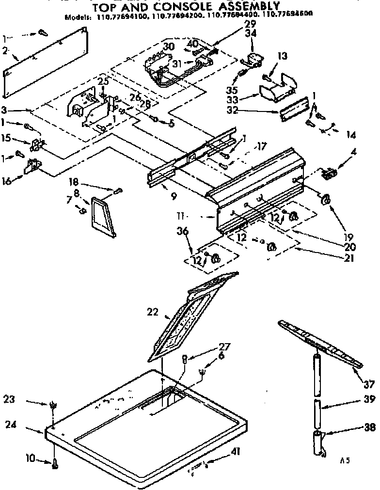 Sears 11077694600 top and console assembly diagram