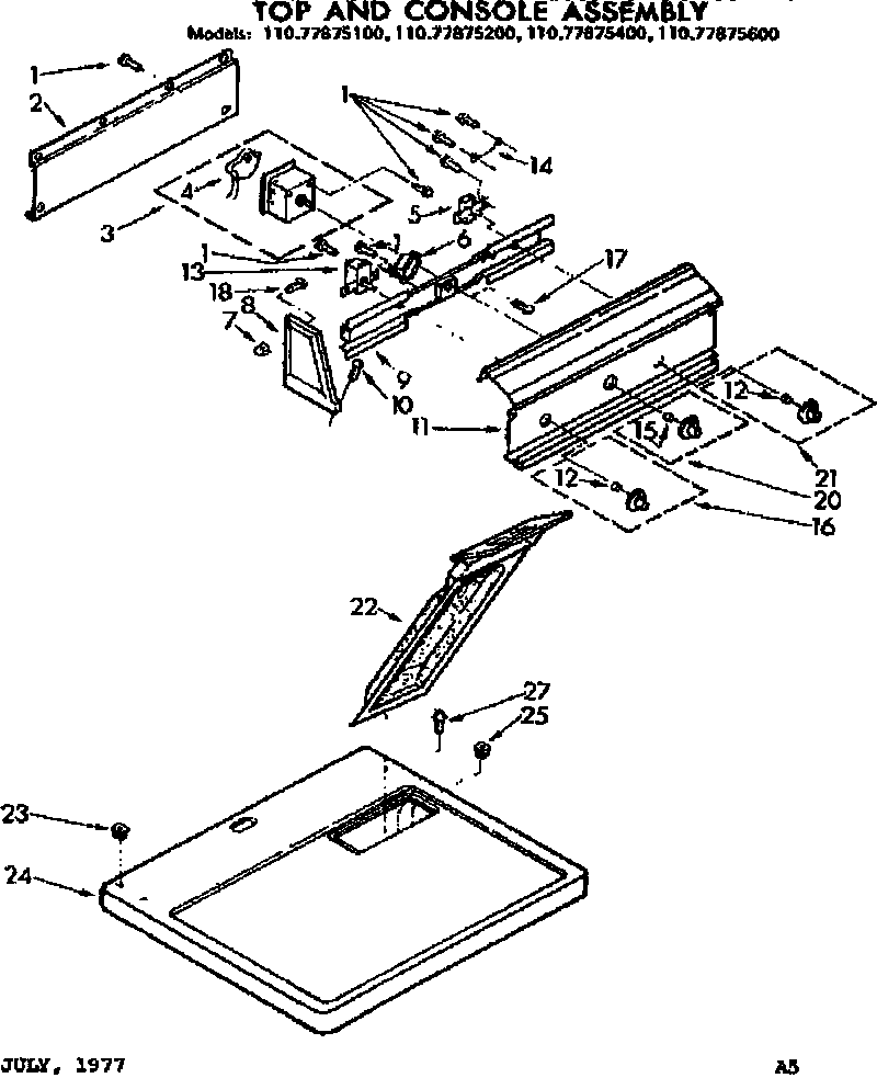 Sears 11077875400 top and console assembly diagram