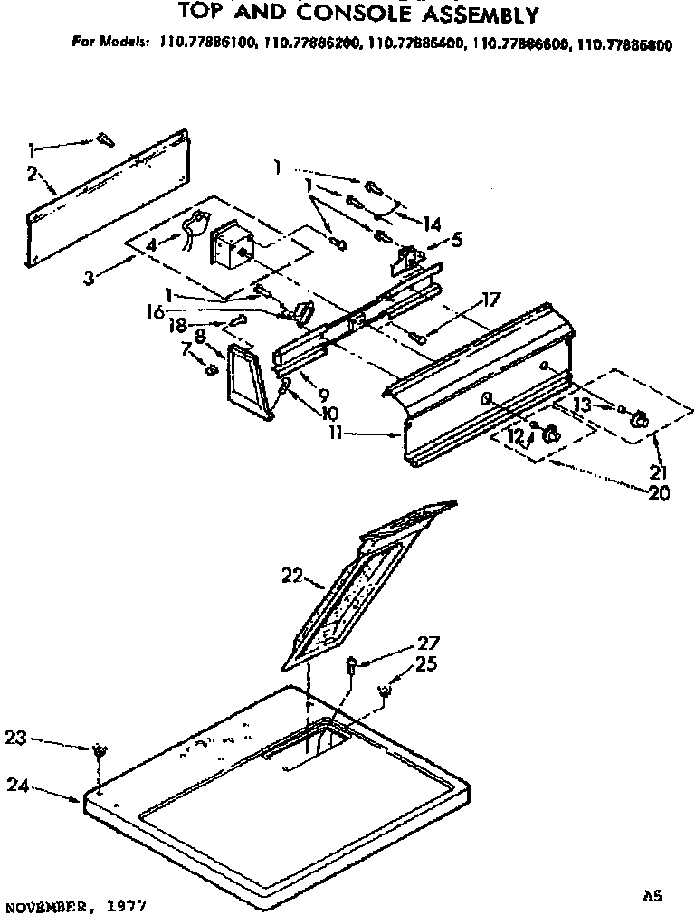 Sears 11077886200 top and console assembly diagram