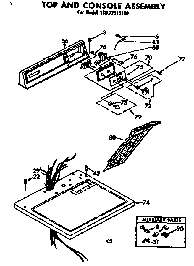 Sears 11077915100 top and console assembly diagram