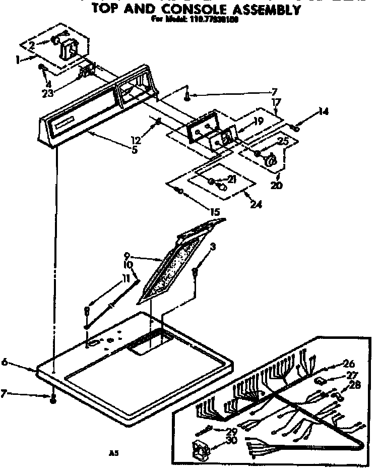 Sears 11077930100 top and console parts diagram