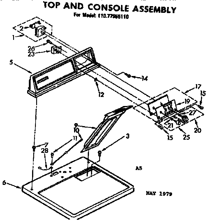 Sears 11077955110 top and console assembly diagram