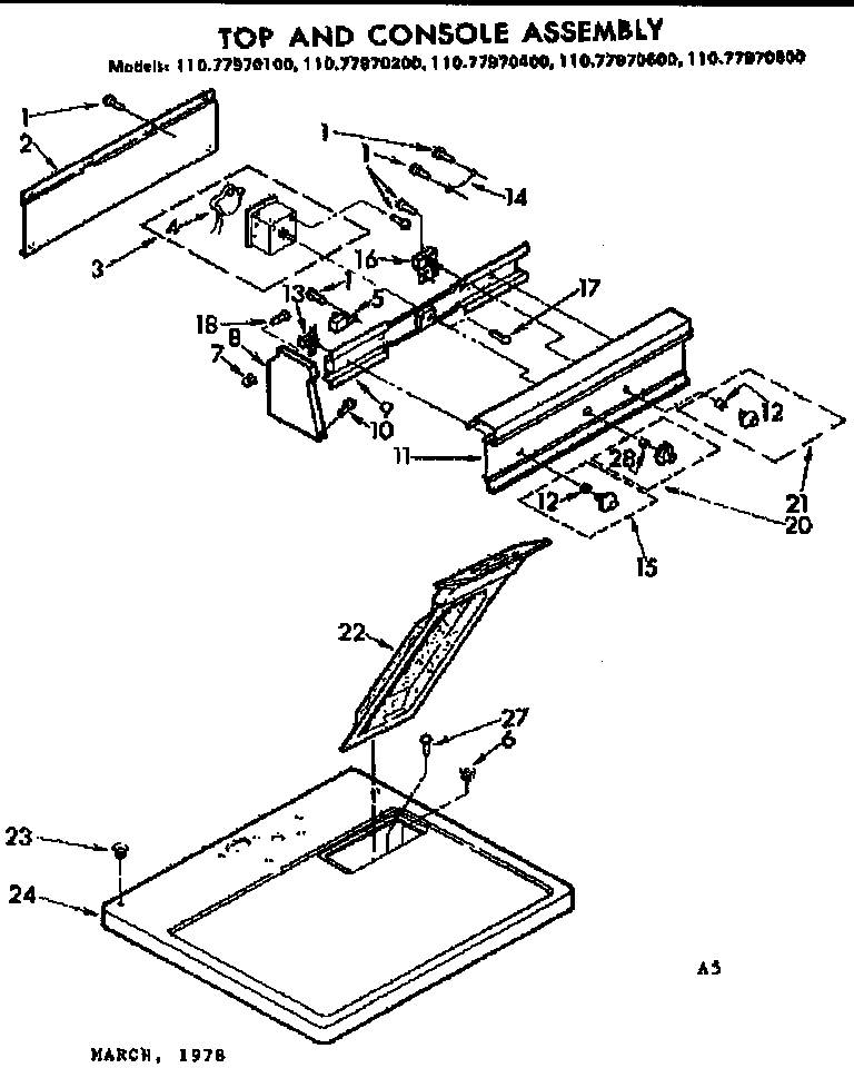 Sears 11077970600 top and console assembly diagram