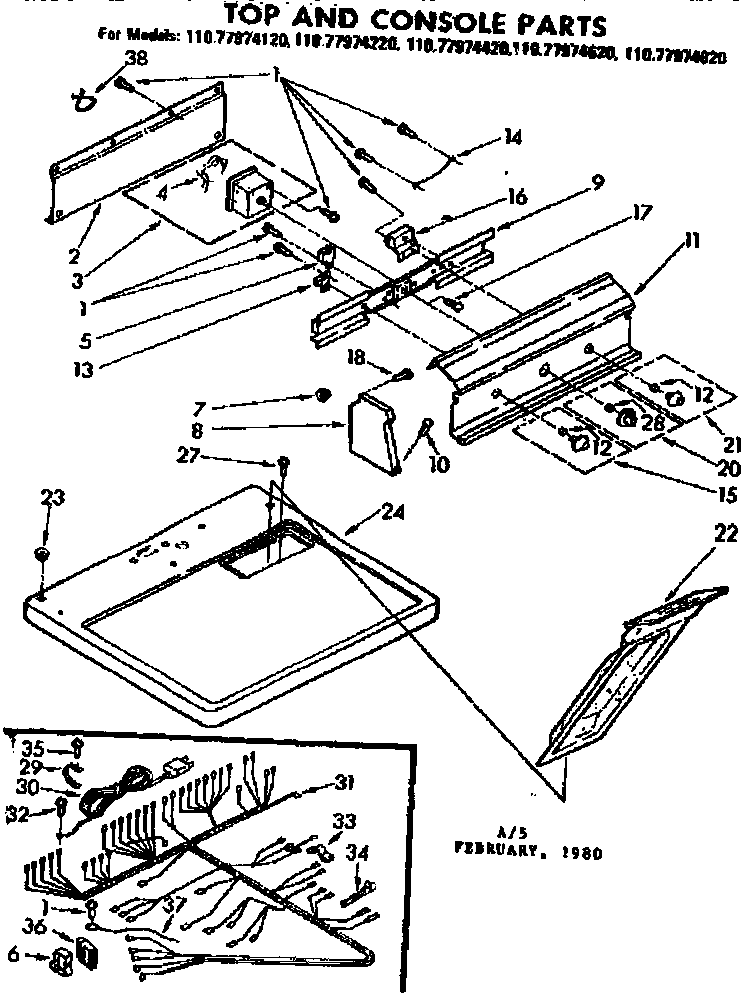Sears 11077974620 top and console assembly diagram