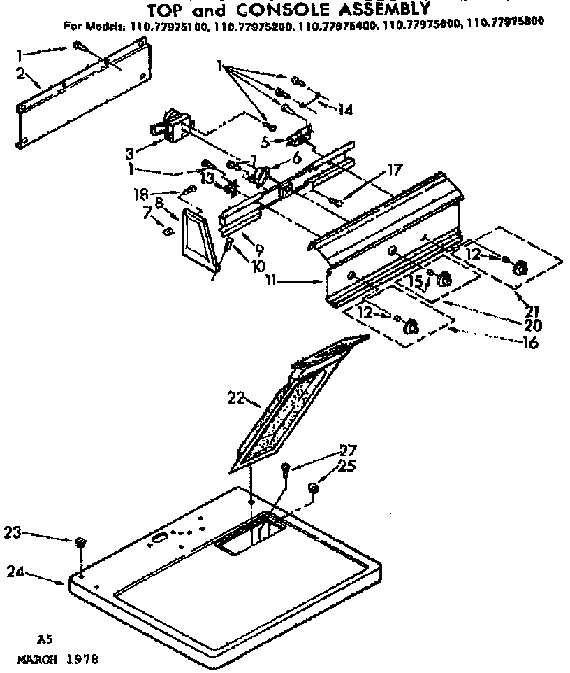 Kenmore 11077975800 top and console assembly diagram