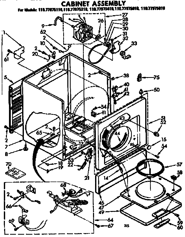 Kenmore 11077975110 cabinet assembly diagram