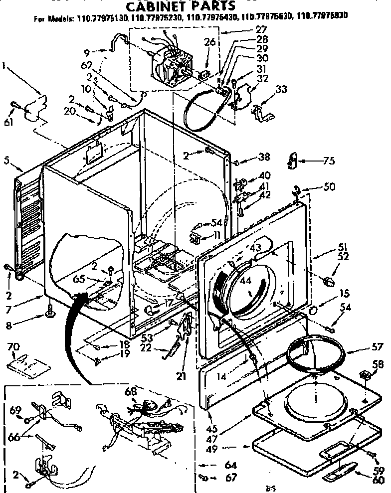 Kenmore 11077975230 cabinet parts diagram