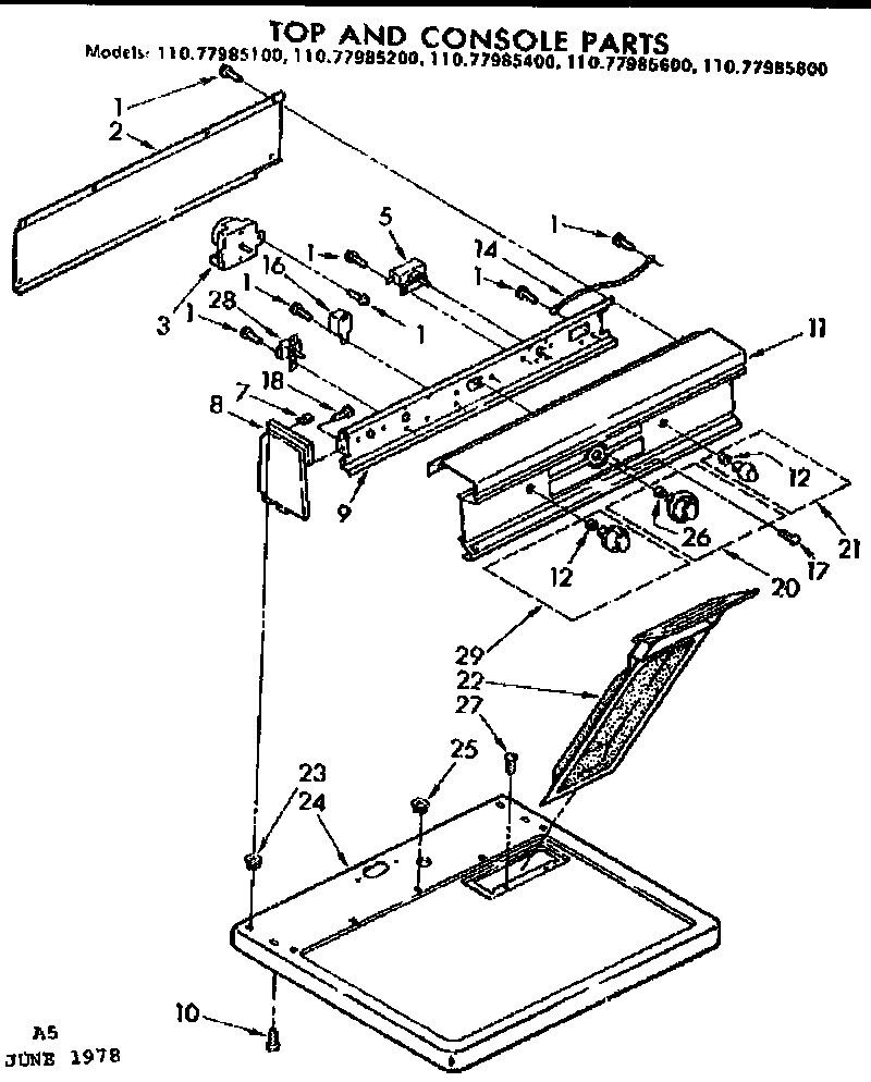 Kenmore 11077985800 top and console assembly diagram
