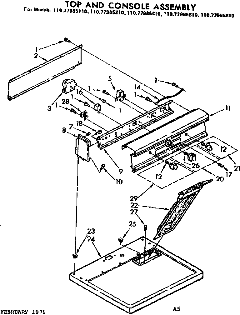 Kenmore 11077985210 top and console assembly diagram