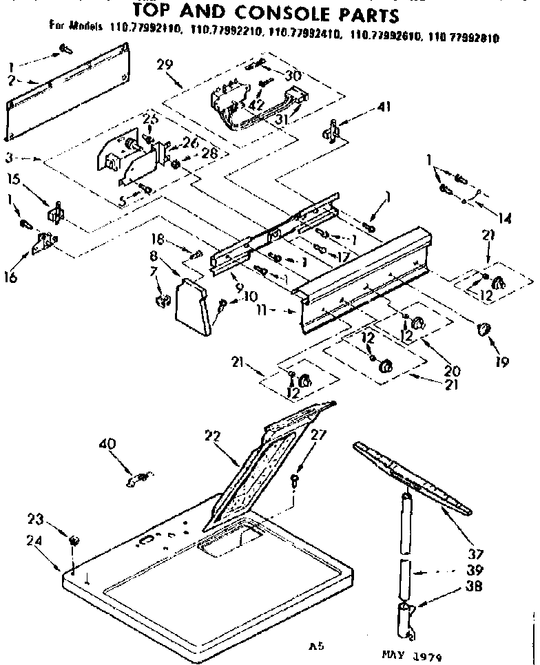 Sears 11077992110 top and console parts diagram