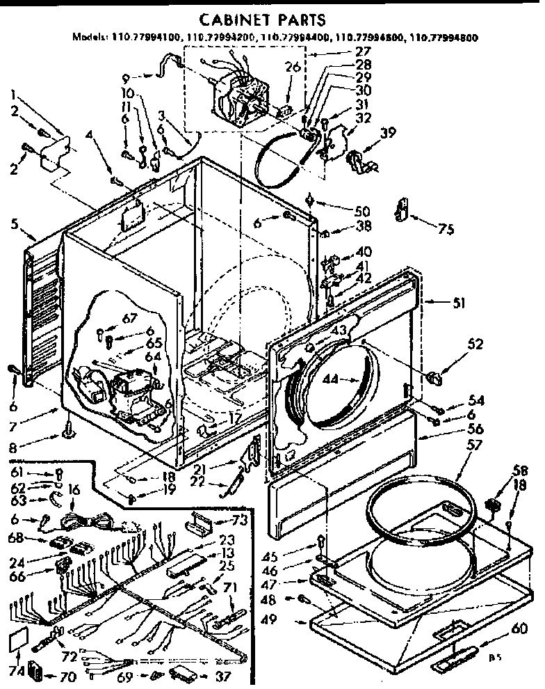 Kenmore 11077994600 cabinet parts diagram