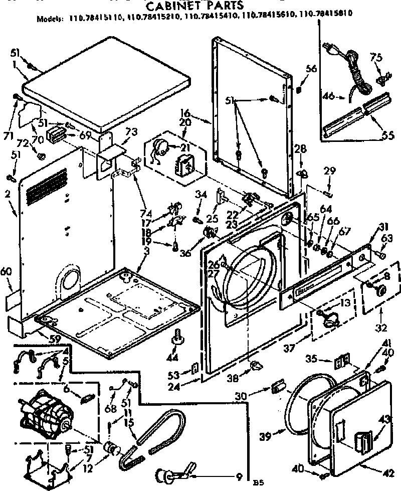 Kenmore 11078415210 cabinet parts diagram