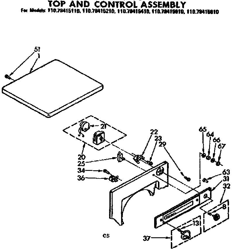 Kenmore 11078415210 top and control assembly diagram