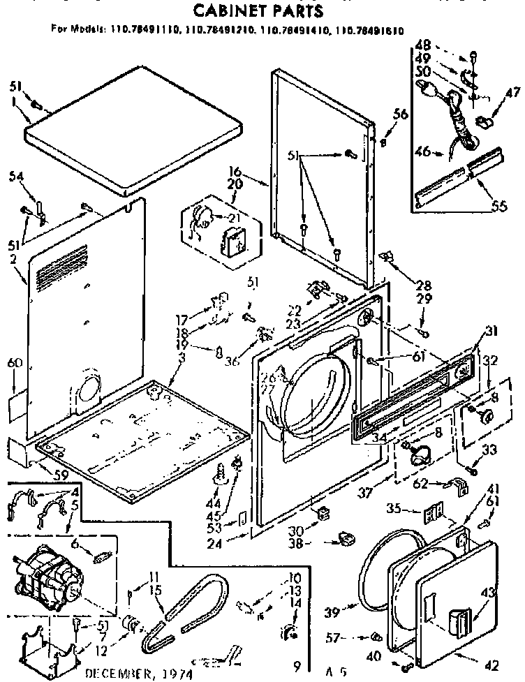 Kenmore 11078491610 cabinet parts diagram