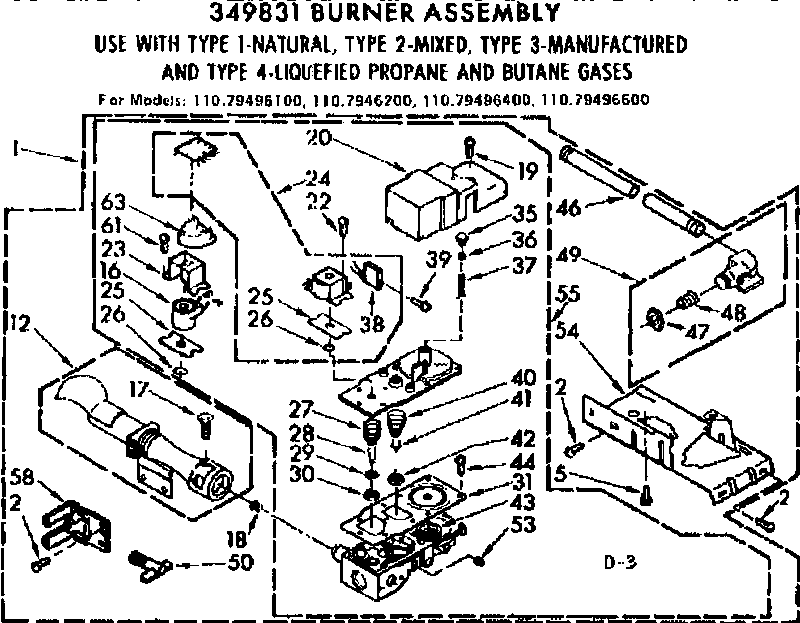 Kenmore 11079496400 349831 burner assembly 50 hz. diagram