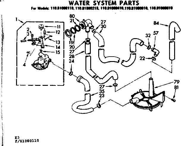 Kenmore 11081080410 water system parts diagram