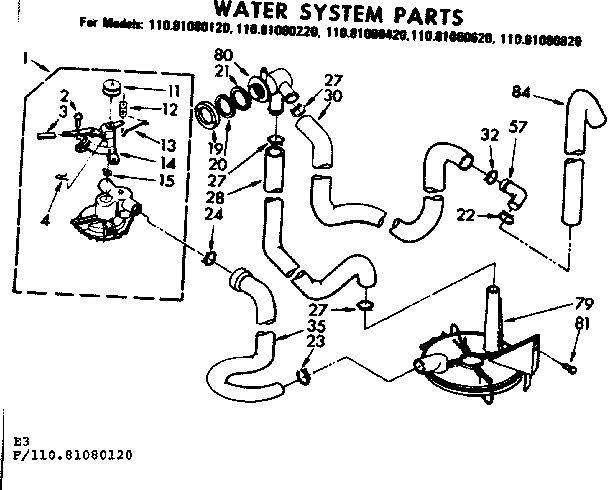 Kenmore 11081080820 water system parts diagram