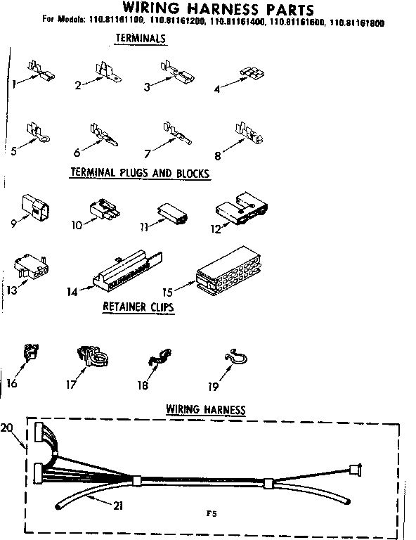 Kenmore 11081161800 wiring harness parts diagram