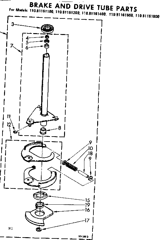 Kenmore 11081161800 brake and drive tube parts diagram