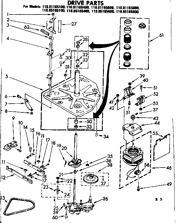 Kenmore 11085165800 drive parts diagram
