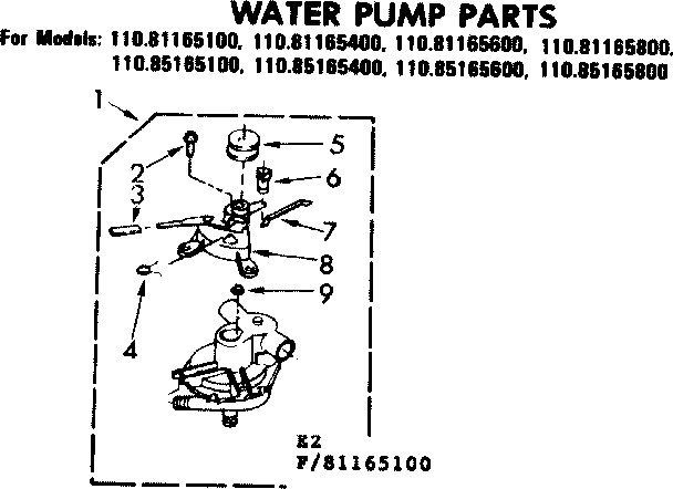 Kenmore 11085165800 water pump parts diagram