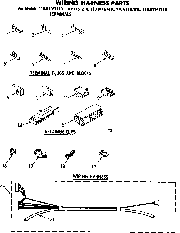 Kenmore 11081167210 wiring harness parts diagram