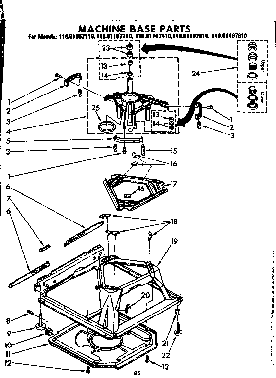 Kenmore 11081167210 machine base parts diagram