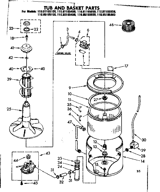 Kenmore 11085185600 tub basket parts diagram