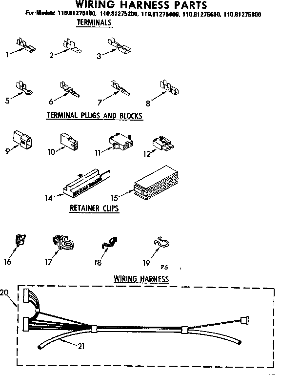 Kenmore 11081275200 wiring harness parts diagram