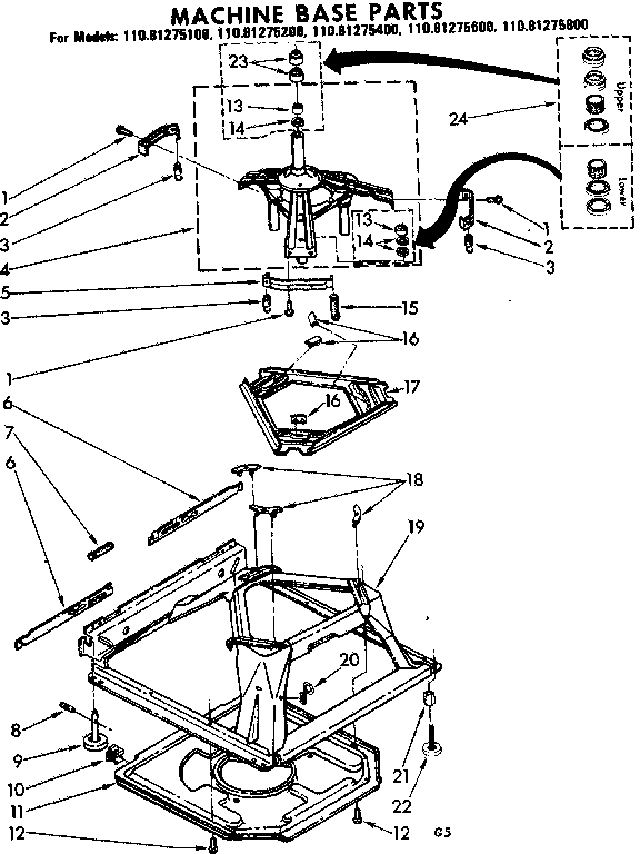 Kenmore 11081275200 machine base parts diagram