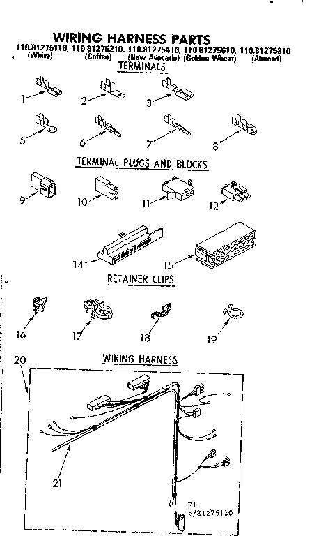 Kenmore 11081275810 wiring harness parts diagram