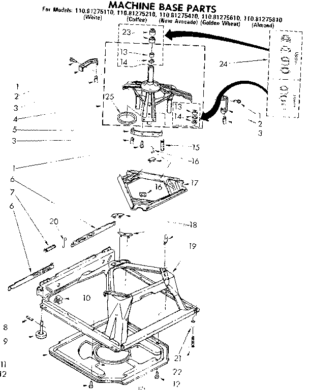 Kenmore 11081275810 machine base parts diagram
