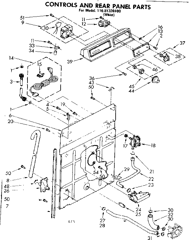 Kenmore 11081320100 controls and rear panel parts diagram