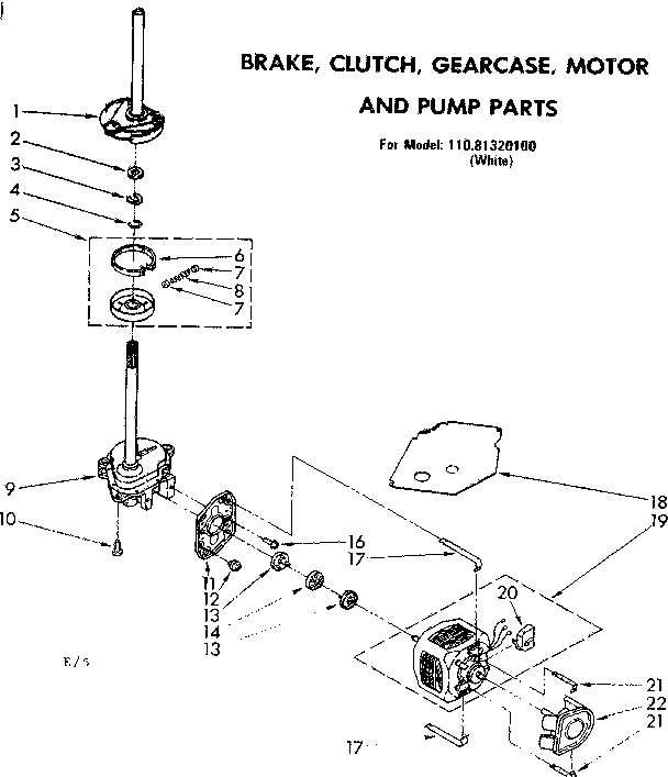 Kenmore 11081320100 brake clutch gearcase motor & pump parts diagram