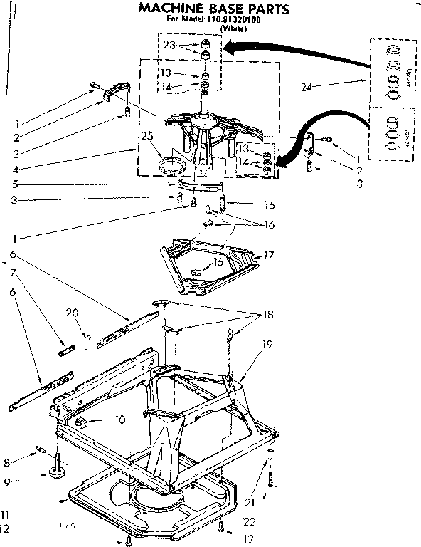 Kenmore 11081320100 machine base parts diagram